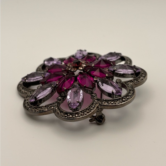 Amethyst & Rhodolite-Style Crystal Flower Statement Brooch - Picture 8 of 14